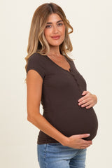 Hot Fudge Short Sleeve Maternity Henley Top