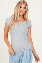 Heather Grey Short Sleeve Henley Top