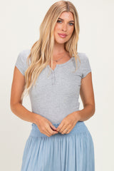Heather Grey Short Sleeve Henley Top
