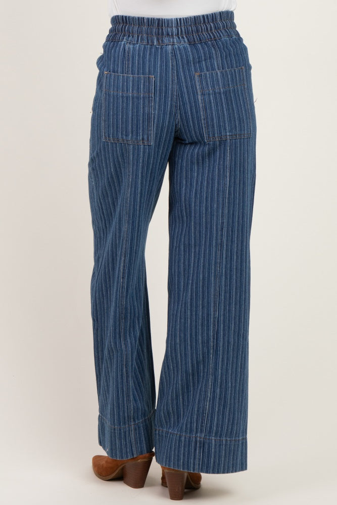 Dark Denim Striped Wide Leg Maternity Trousers