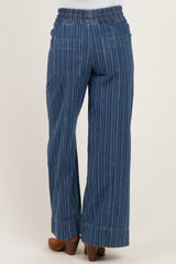 Dark Denim Striped Wide Leg Maternity Trousers