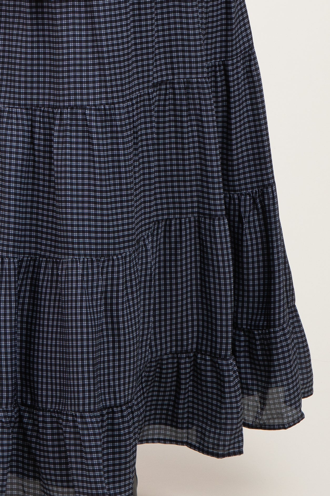 Navy Plaid Drawstring Tiered Maternity Midi Skirt