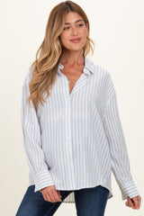 Blue Striped Button Down Maternity Shirt