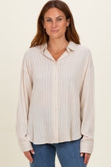 Light Taupe Brown Striped Relaxed Button-Up Shirt