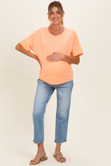 Neon Coral Oversized Maternity Short Sleeve Top