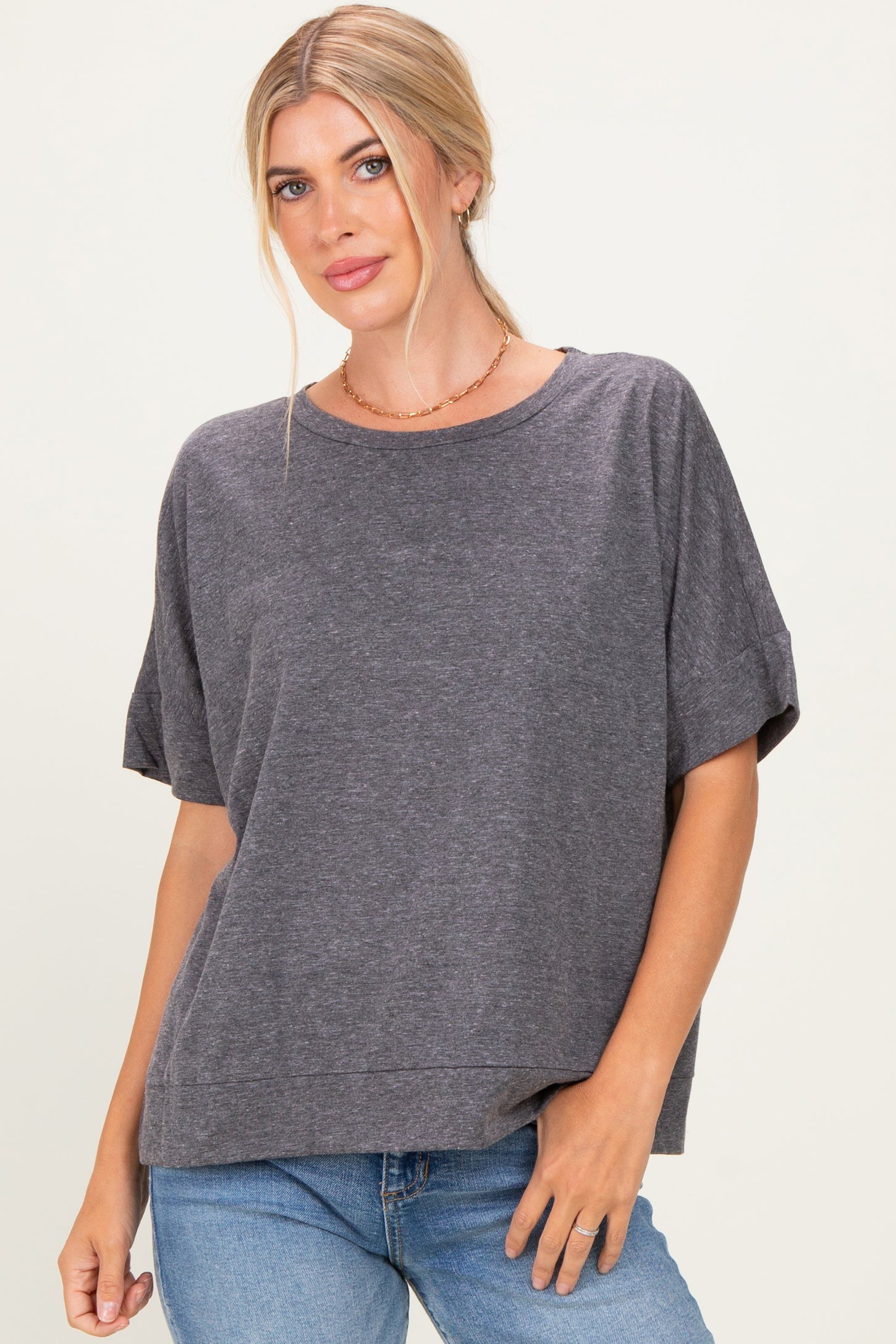 Black Charcoal Oversized Short Sleeve Top