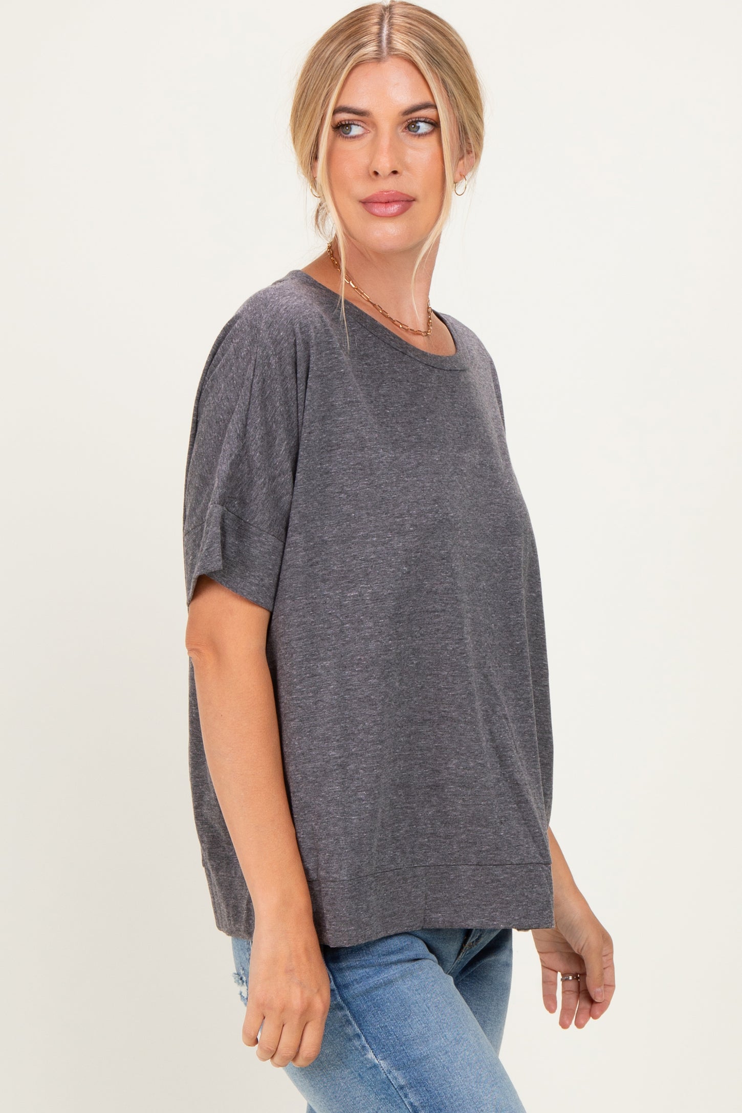 Black Charcoal Oversized Short Sleeve Top
