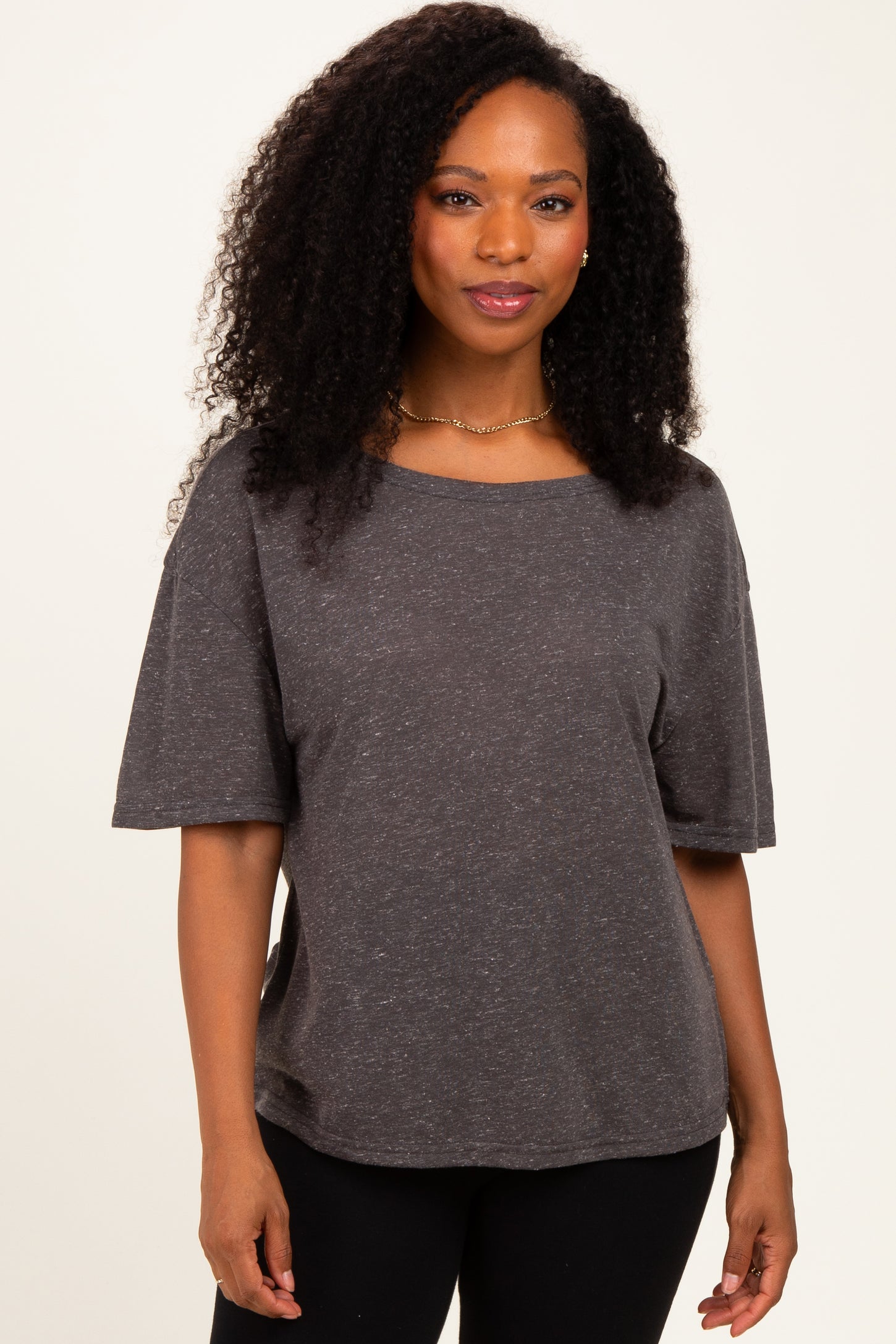 Black Charcoal Relaxed Fit Short Sleeve Maternity Top