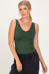 Army Green Sleeveless Fitted Tank Top