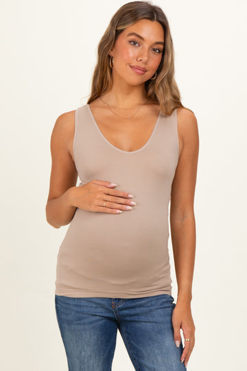Ash Mocha Sleeveless Fitted Maternity Tank Top