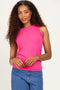 Fuchsia Ribbed High Neck Tank Top