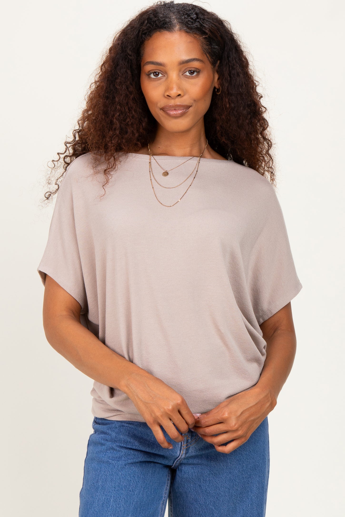 Ash Mocha Dolman Sleeve Boat Neck Top
