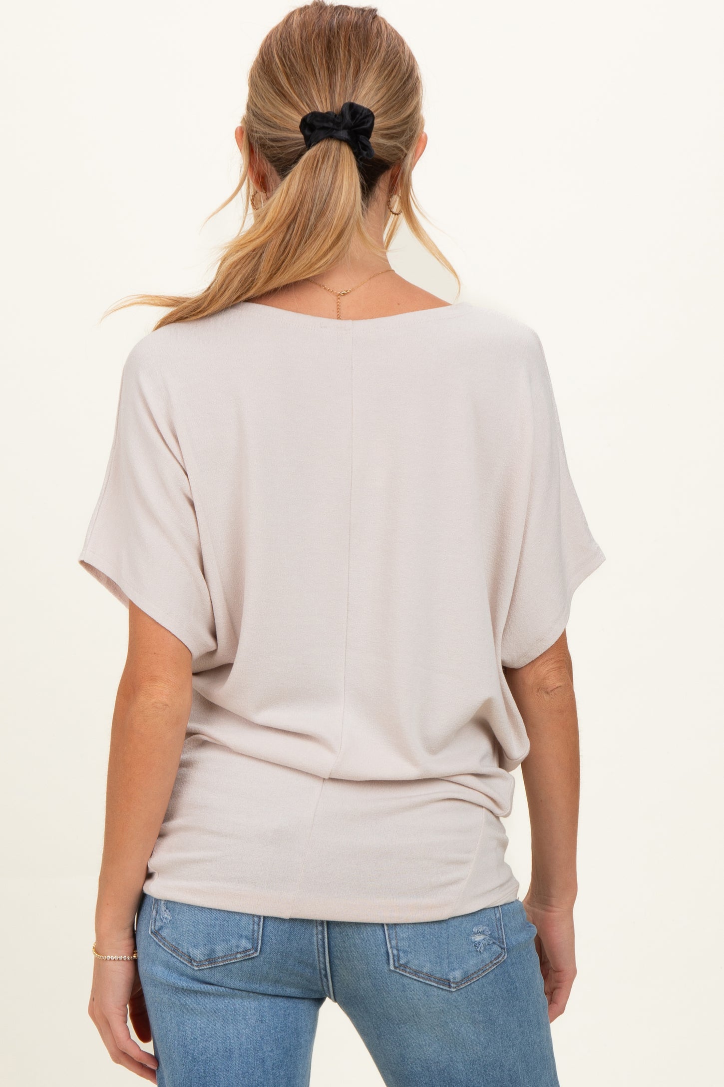 Sand Beige Dolman Sleeve Boat Neck Maternity Top
