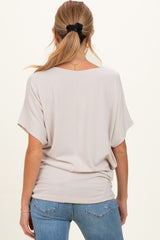 Sand Beige Dolman Sleeve Boat Neck Maternity Top