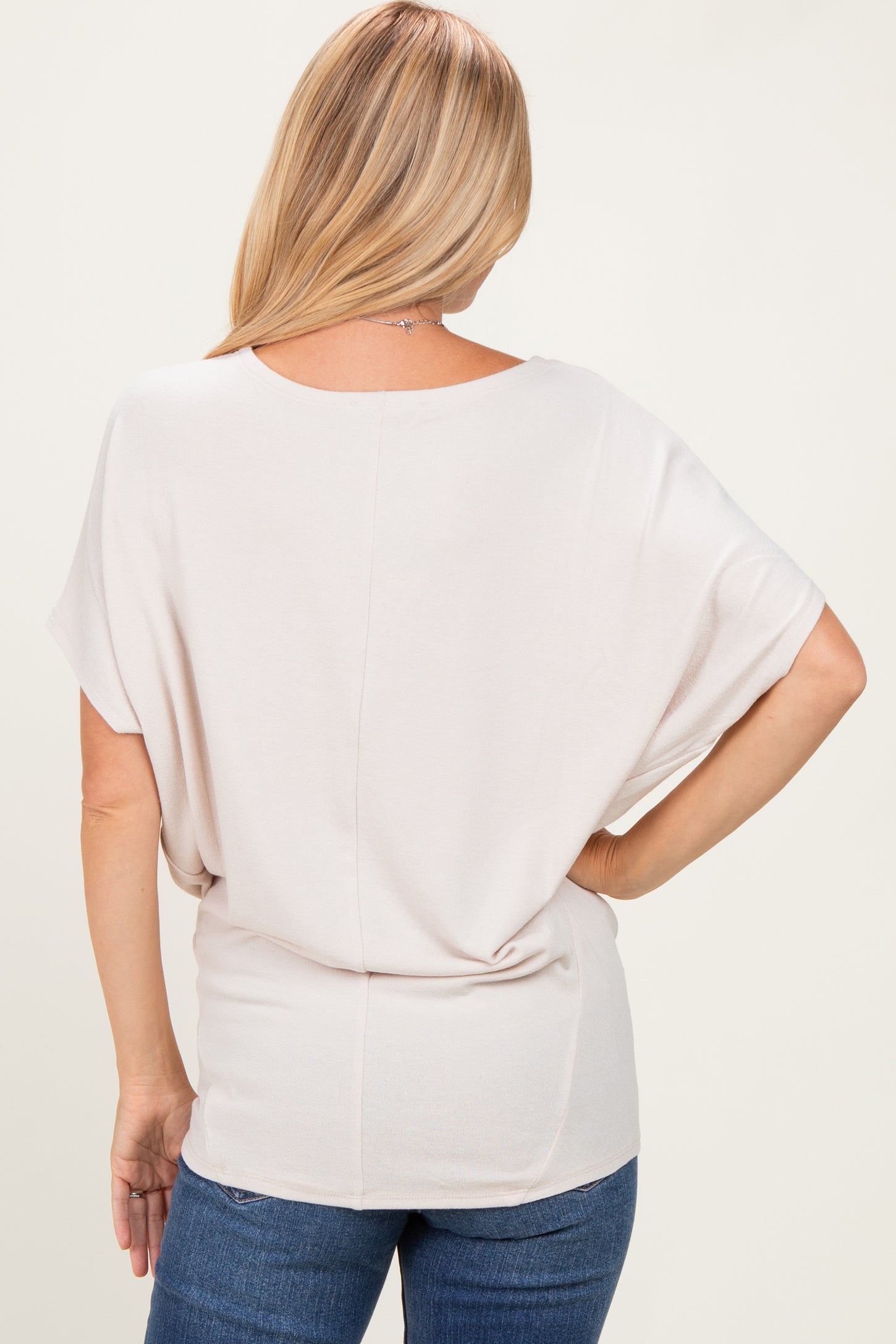 Sand Beige Dolman Sleeve Boat Neck Top