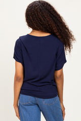 Navy Dolman Sleeve Boat Neck Top
