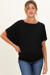 Black Dolman Sleeve Boat Neck Maternity Top