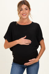 Black Dolman Sleeve Boat Neck Maternity Top