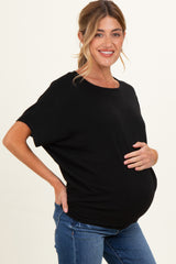 Black Dolman Sleeve Boat Neck Maternity Top