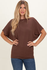 Brown Dolman Sleeve Boat Neck Top