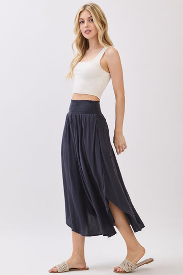 Midnight Smocked Waist Rounded Hem Skirt