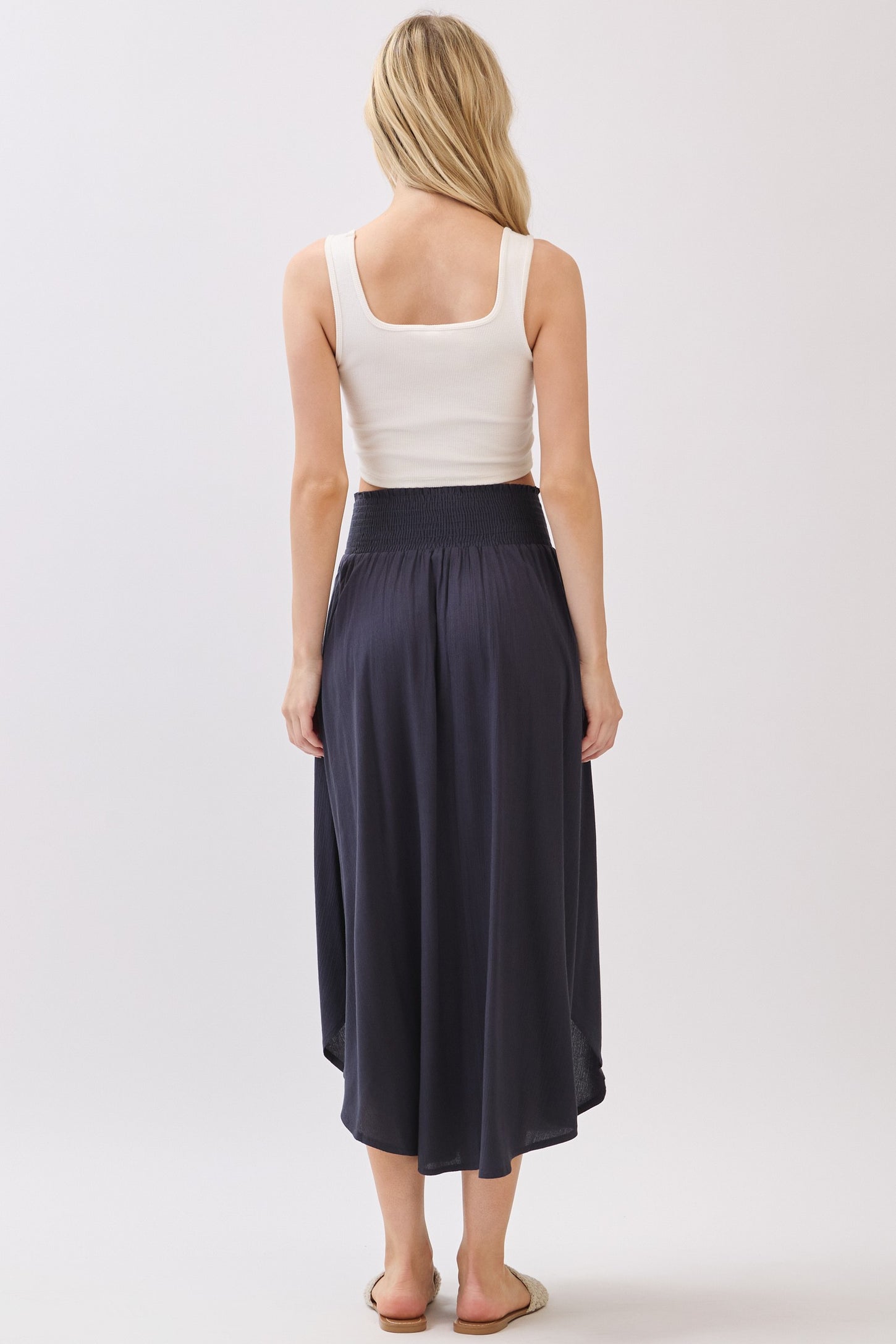 Midnight Smocked Waist Rounded Hem Skirt