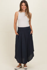 Midnight Smocked Waist Rounded Hem Maternity Skirt