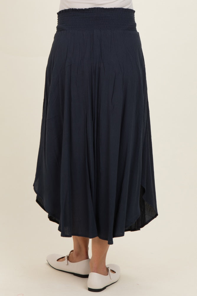 Midnight Smocked Waist Rounded Hem Maternity Skirt