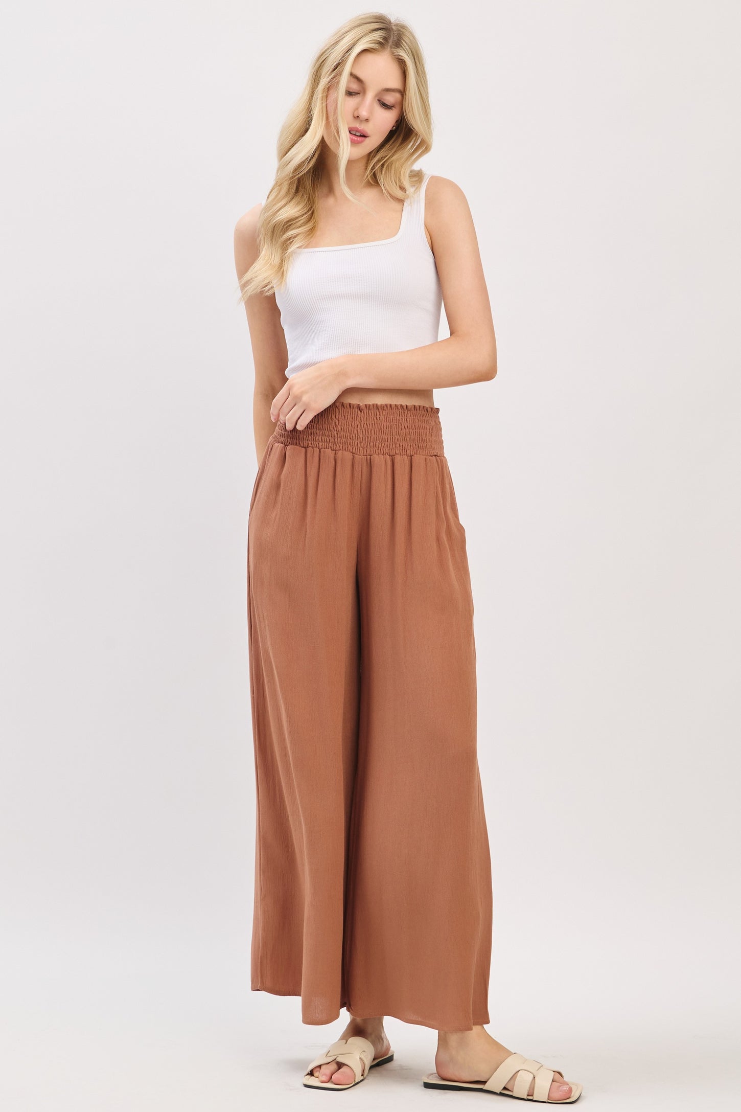 Nutshell Smocked Waistband Wide Leg Pants