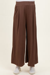 Brown Cropped Wide Leg Maternity Pants