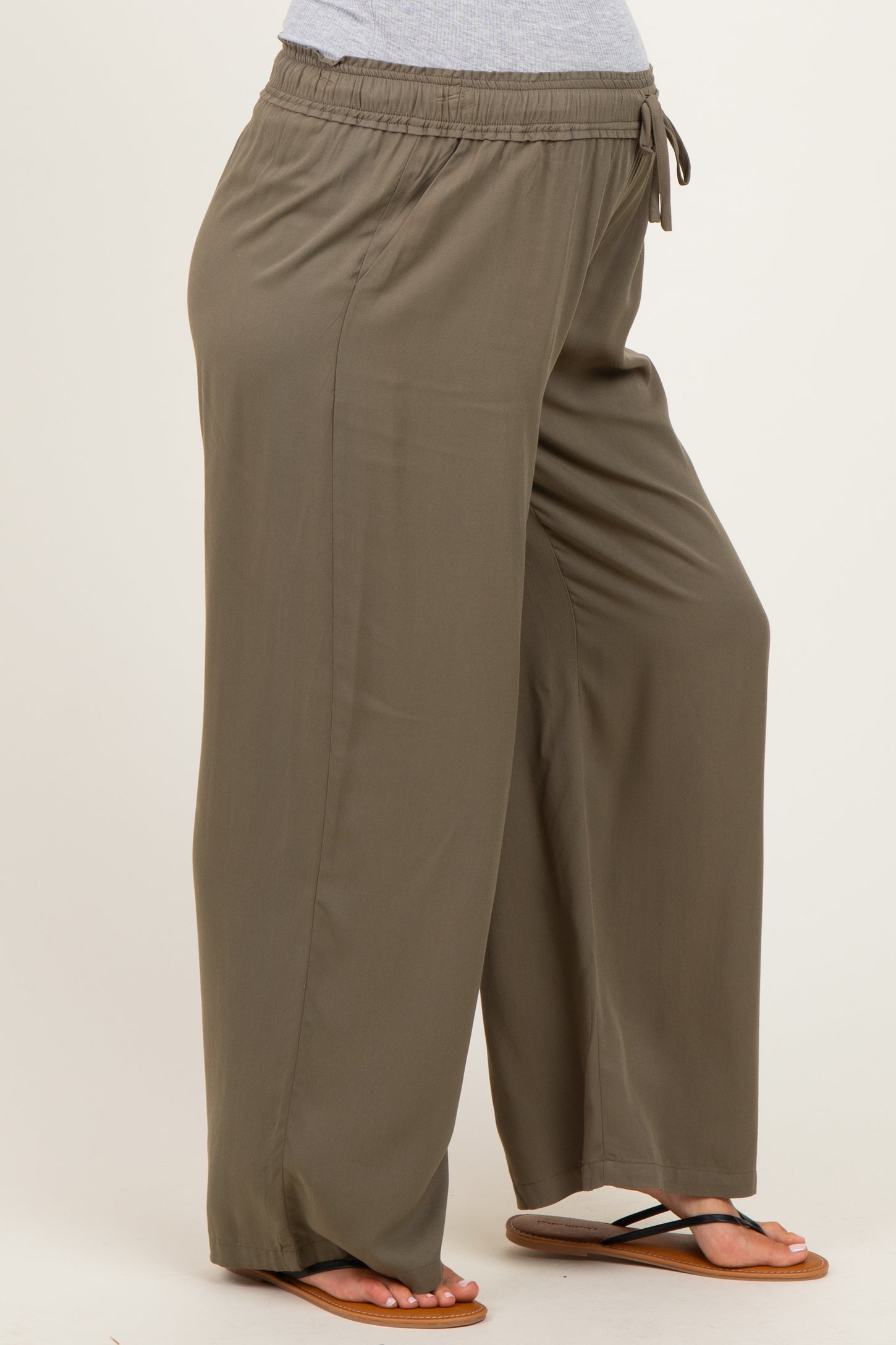 Olive Drawstring Waistband Maternity Pants