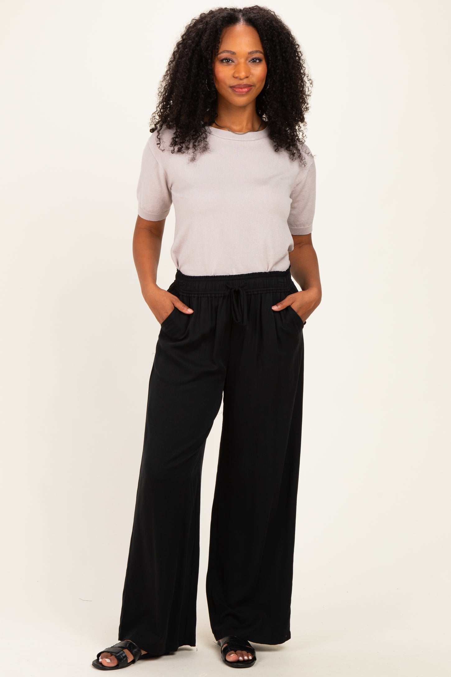Black Drawstring Waistband Maternity Pants