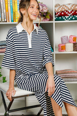 Navy Striped Oversized Maternity Polo Dress