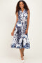 Navy Floral Belted Sleeveless Shirt Dress