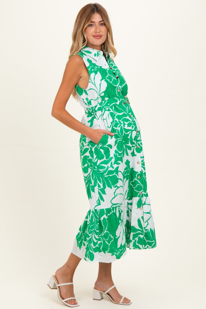 Green Floral Belted Sleeveless Maternity Shirt Dress PinkBlush Green Floral Belted Sleeveless Maternity Shirt Dress PinkBlush