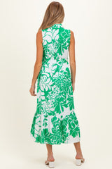 Green Floral Belted Sleeveless Maternity Shirt Dress