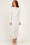 Cream Ruffle Mock Neck Long Sleeve Midi Dress