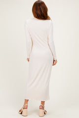Cream Ruffle Mock Neck Long Sleeve Midi Dress