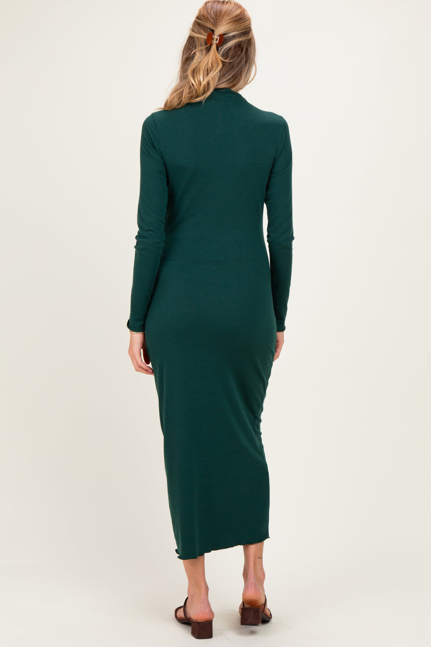 Hunter Green Ruffle Mock Neck Long Sleeve Maternity Midi Dress – PinkBlush
