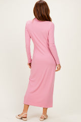 Mauve Ruffle Mock Neck Long Sleeve Midi Dress