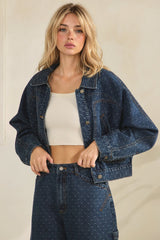 Dark Wash Boho Dotted Denim Jacket