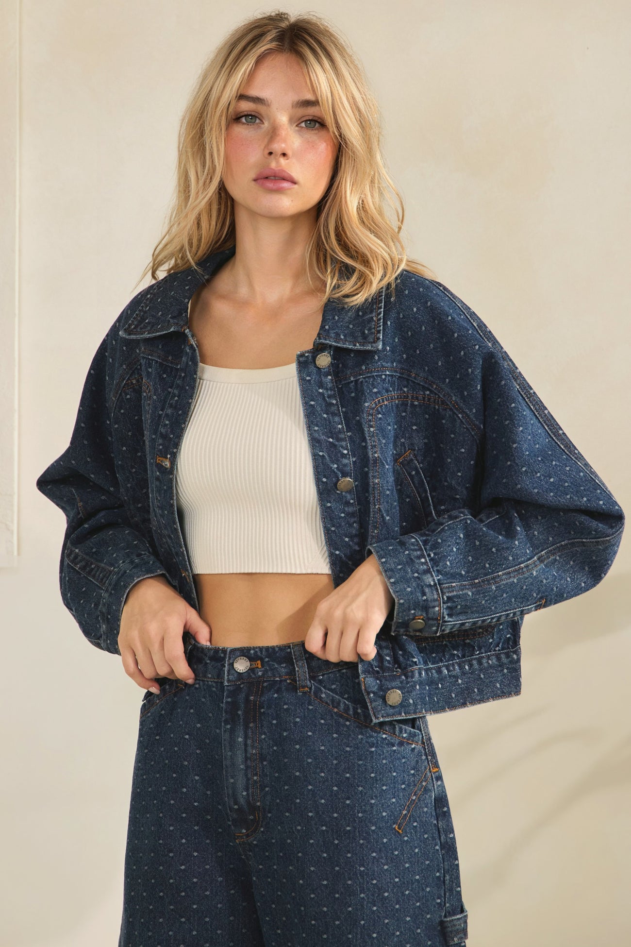 Dark Wash Boho Dotted Denim Maternity Jacket
