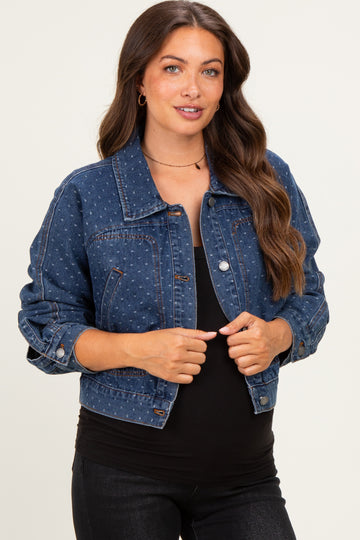 Dark Wash Boho Dotted Denim Maternity Jacket