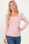 Pink Ribbed Ruched Long Sleeve Top