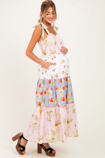 Floral Vintage Garden Maternity Tiered Maxi Dress