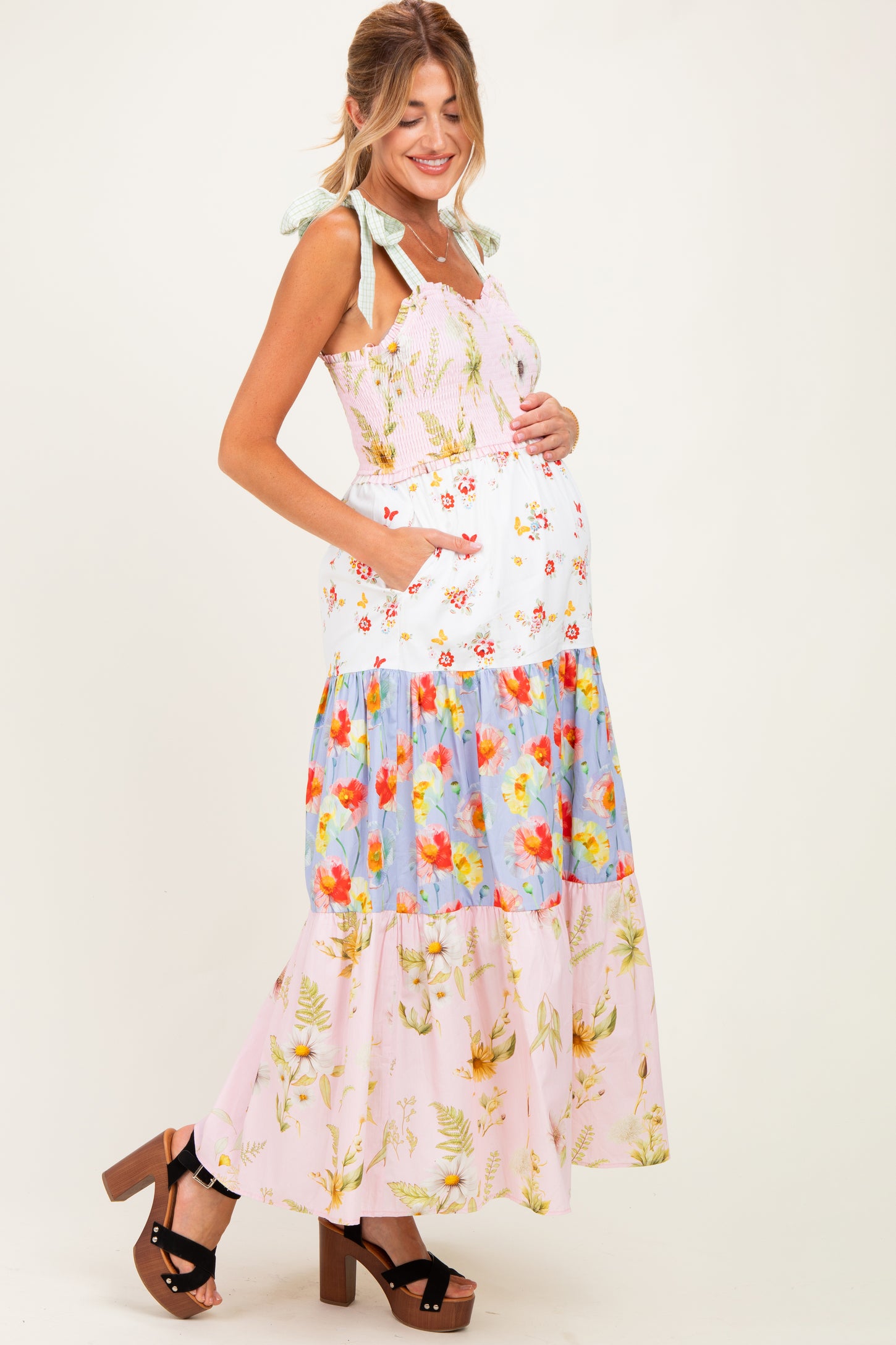Floral Vintage Garden Maternity Tiered Maxi Dress