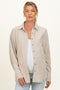 Beige Oversized Striped Button Down Long Sleeve Maternity Shirt