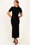 Black Tie Neck Short Sleeve Knit Dress