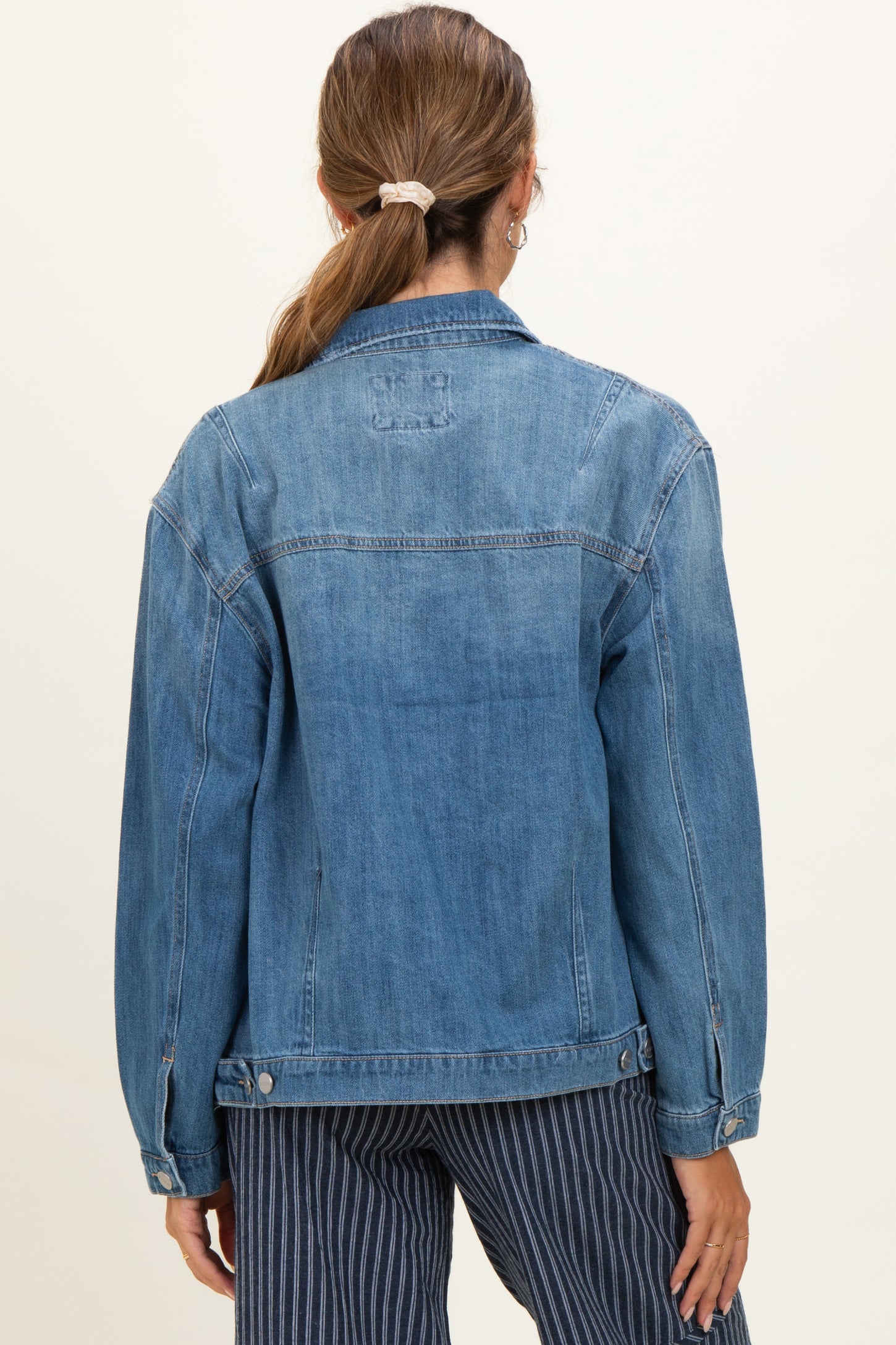 Medium Wash Oversized Maternity Denim Jackets