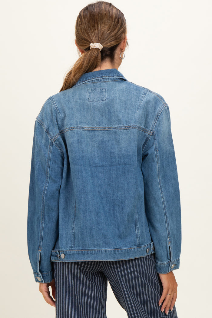 Medium Wash Oversized Maternity Denim Jackets